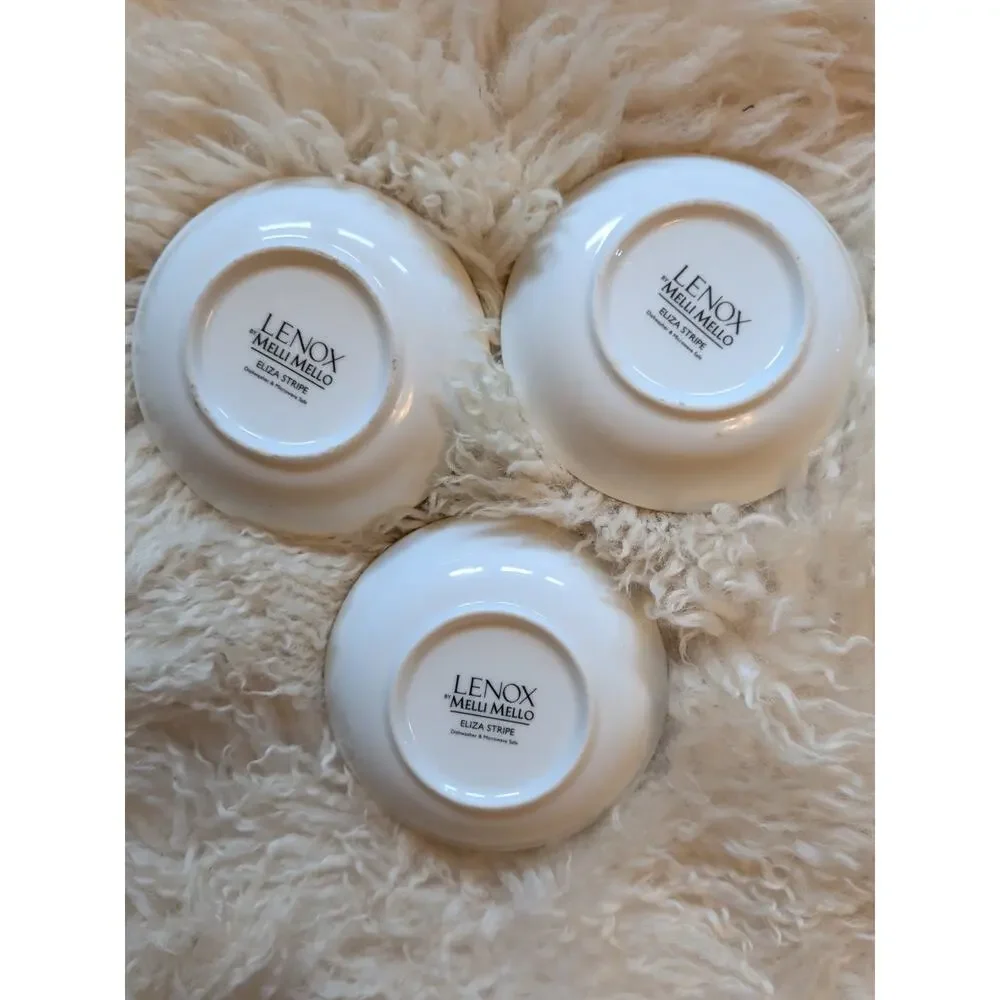 Lenox Melli Mello Eliza Stripe Floral Butterfly Porcelain Dipping Bowls Set of 3